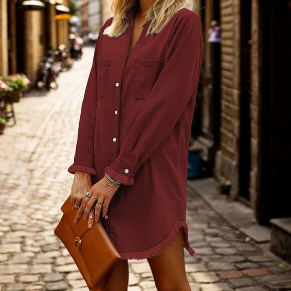 Zilcremo Dresses & Skirts - SALE! ZILCREMO Denim Shirt Dress Long Sleeve Button Down Casual RED XL NWT's